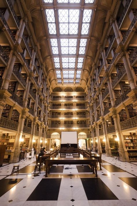 George Peabody Library in Baltimore Maryland  Photo credit: Angela B. Pan John Hopkins University Aesthetic, Johns Hopkins University Aesthetic, Valedictorian Aesthetic, Pretty Library, John Hopkins University, University Photography, George Peabody Library, Peabody Library, Book City