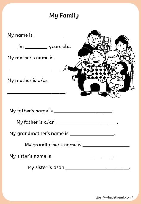 This is a worksheet on the concept of “My Family”.  The kids need to write about their name and details about their family.  It is a simple and informal worksheet that can encourage kids to know about their family, This Is That Is Worksheet, Family English Worksheet, Members Of The Family Worksheet For Kids, This Or That Worksheet For Kids, All About My Family Worksheet, About My Family Worksheet, Family Words Worksheets For Kids, Family Members Worksheet For Kids, Family Kindergarten Activities