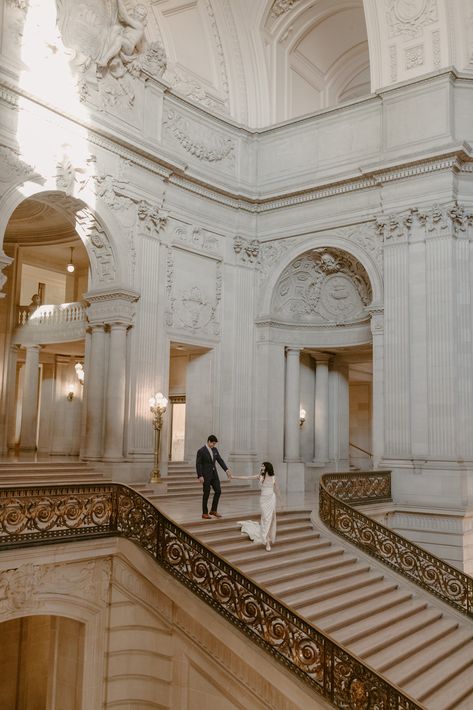 A San Francisco City Hall Engagement session shot on film and digital. Los Angeles, San Francisco City Hall Photoshoot, City Hall Sf Wedding, Sf City Hall Photoshoot, Sf Engagement Photoshoot, San Francisco Courthouse Wedding Photos, Engagement Photos City Hall, San Francisco Wedding Photos, City Hall Engagement Shoot