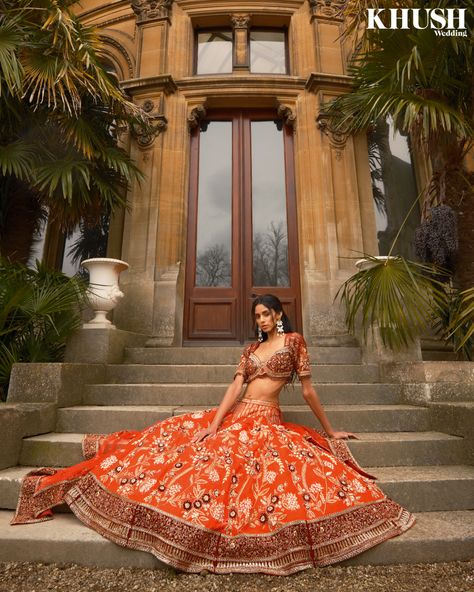 Red Bridal Lehenga UK Lehenga Photoshoot Poses Outdoor, Lehenga Poses For Photoshoot, Lehenga Shoot, Indian Fashion Photography, Festival Photoshoot, Saree Aesthetic, Red Bridal Lehenga, Best Indian Wedding Dresses, Beautiful Lehenga