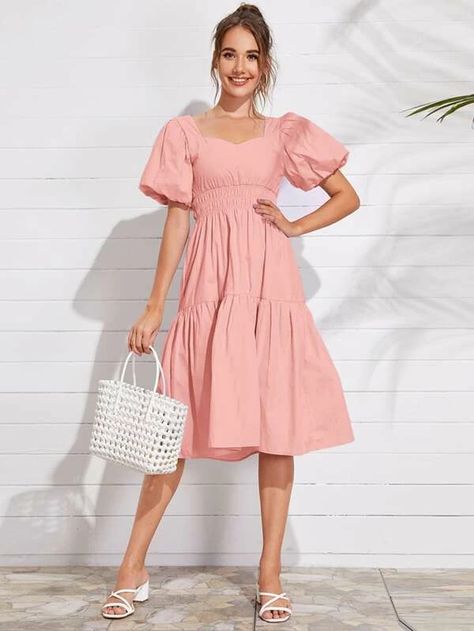 Ruffle Hem Puff Sleeve Dress | SHEIN USA Puff Dress, Puff Sleeve Dress, Sweetheart Dress, Bishop Sleeve, Puff Sleeve Dresses, Ruffle Hem Dress, Stylish Dress Designs, Puffed Sleeves Dress, Girls Fashion Clothes