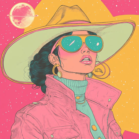 Space Cowgirl Space Cowgirl Drawing, Cowgirl Code, Neon Cowgirl Aesthetic, Space Cowgirl Outfits, Galactic Cowboy, Shaman Aesthetic, Space Cowgirl Outfit, Colorful Cowgirl, Neon Cowboy