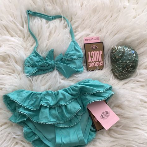 Nwt Juicy Couture Turquoise 2 Piece Bikini. Sz 2t Couture, Juicy Couture Bathing Suit, Juicy Couture Swimsuit, 2000s Bathing Suits, Y2k Bikinis, Designer Bathing Suits, Wattpad Outfits, Turquoise Clothes, Uni Fits