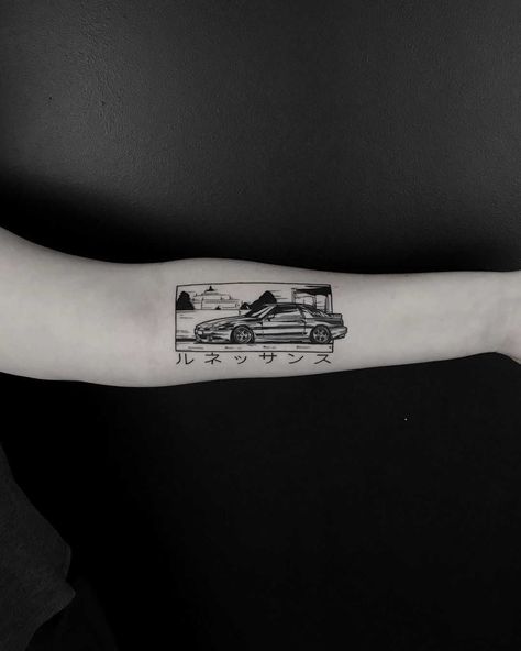 JZA70 Supra tattoo by Krzysztof Szeszko inked on the left forearm Supra Tattoo, Car Related Tattoos For Men, Tattoo Chart, Bicycle Tattoo, Minimalist Tattoo Ideas, P Tattoo, Biomechanical Tattoo, Half Sleeve Tattoos For Guys, Car Tattoos