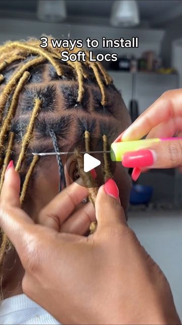 Lockbraids on Instagram: "Tutorial: 3 ways to install soft locs ❤️ Which one is your favorite way?  #hairtutorial #softlocs #lockbraids #fauxlocs #blondelocs #dreadlocks #protectivestyles #braidstutorial #boholocs #premadelocs #humanhairlocs #knotlessbraids #blackgirlmagic #summerhairstyles #locbraids #reel" Free Parts Soft Locs, Soft Locs Crochet Hairstyles, Dreadlock Braids For Women, Locs French Braid, Goddess Faux Locs Styles, Diy Faux Locs Crochet Braids, Parting For Faux Locs, Soft Loc Colors, Soft Locs Parting Patterns