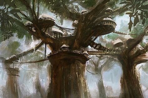 ArtStation - Treetop village, Benjamin Giletti Treetop Village, Fantasy Treehouse, Fantasy Tree, Tree Top, Fantasy House, Fantasy City, Fantasy Setting, Fantasy Places, Speed Paint