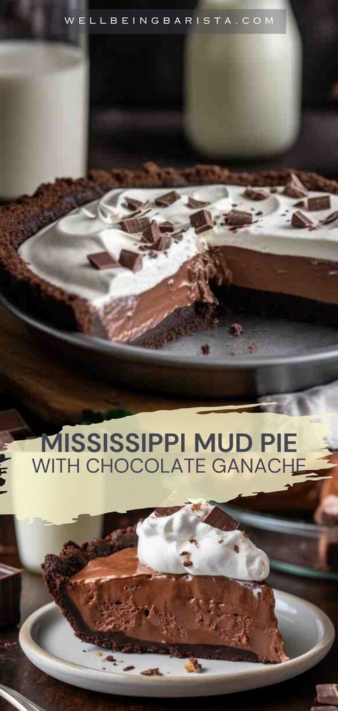 Try our Mississippi Mud Pie made with chocolate and demerara and muscovado sugars, ✨ With a buttery crust made from digestive biscuits and a creamy filling featuring both double and single cream, this pie is a true delight for chocolate lovers. Infused with the bold flavor of coffee and topped with a luscious chocolate ganache, it's sure to satisfy your sweet cravings. Chocolate Mud Pie, Mud Brownies, Mississippi Mud Pie, Crumb Crust, Mississippi Mud, Coffee Granules, Butter Coffee, Chocolate Pie, Digestive Biscuits