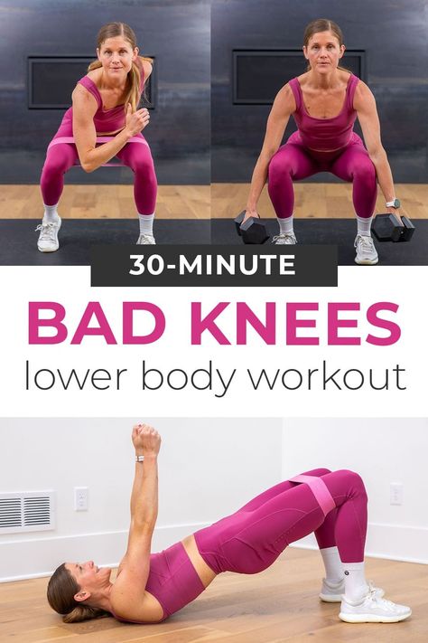 Build lower body strength while protecting your joints with this low-impact Leg Workout for Bad Knees! Sculpt and strengthen the entire lower body while protecting the knee joints. These are the best knee-friendly leg exercises to target the quads, hamstrings, glutes, calves and thighs without causing knee pain or irritation. This low impact strength workout doesn't include any lunges or jumping. Leg Exercises Easy On Knees, Straight Leg Raise Exercise, Knee Friendly Ab Workout, Quad Exercises For Bad Knees Strength Training, Workouts With Knee Injury, Exercise For Bad Knees Strength Training, Exercises For Strengthening Knees, Glute Workout Bad Knees, Leg Workouts Without Squats And Lunges