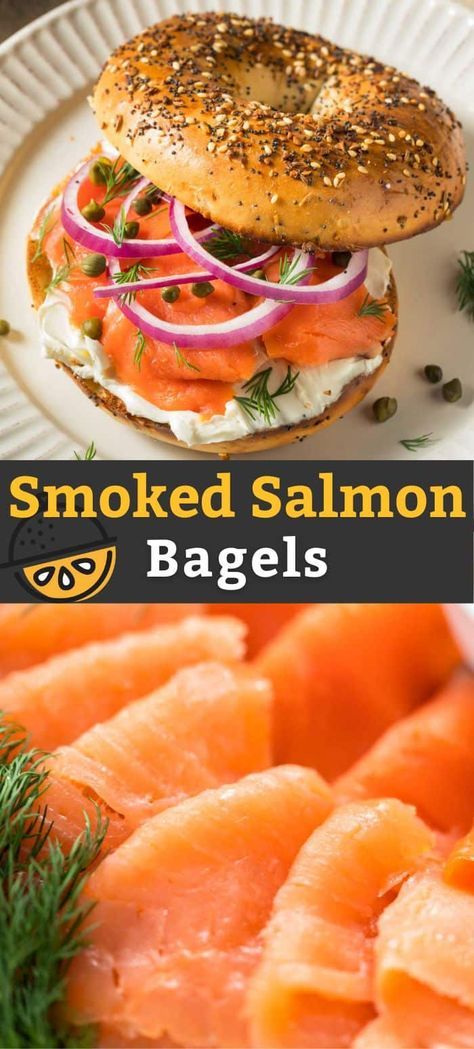 Smoked Salmon Bagel (lox bagel) with herb cream cheese is such a classic and elegant breakfast, lunch or brunch recipe, that can be put together easily and quickly. An open face salmon bagel sandwich can be customized to your taste. Red onion, fresh dill and briny capers are one of our favorite combos! #salmon #lemonblossoms #brunch Salmon Bagel Sandwich, Smoked Salmon Bagel Sandwiches, Smoked Salmon Bagel Recipe, Bagel And Lox Recipe, Salmon Bagel Breakfast, Smoked Salmon Recipes Breakfast, Salmon Sandwich Recipes, Lox Breakfast, Bagel Lox