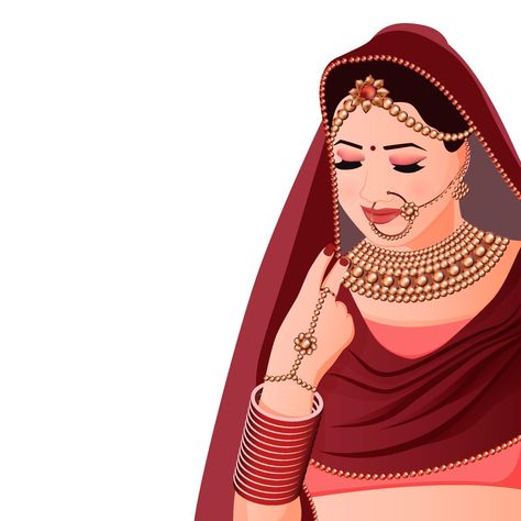 Indian Bride Vector, Cocktail Book Design, Indian Bridal Look, Women In Saree, Bride Cartoon, Couple Illustration Wedding, Bride Clipart, Truck Graphics