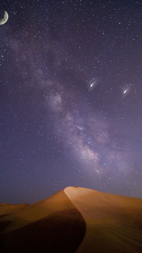 Milky way, desert, night, sky, 720x1280 wallpaper Night In The Desert, Desert At Night Aesthetic, Arabian Desert Aesthetic, Desert Night Sky, Desert Stars, Desert At Night, Milky Way Photos, Sand Pictures, Desert Sahara