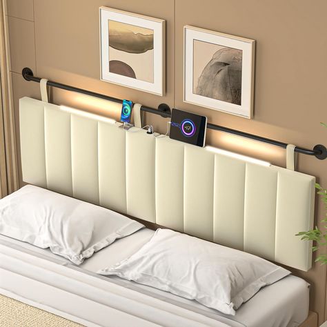 Bedroom Decor No Headboard, Headboard Alternative Ideas, Queen Size Day Bed, College Headboard, Headboard Headboard, Shelf Above Bed, Wall Mounted Headboards, Bed Back Design, Small Guest Room