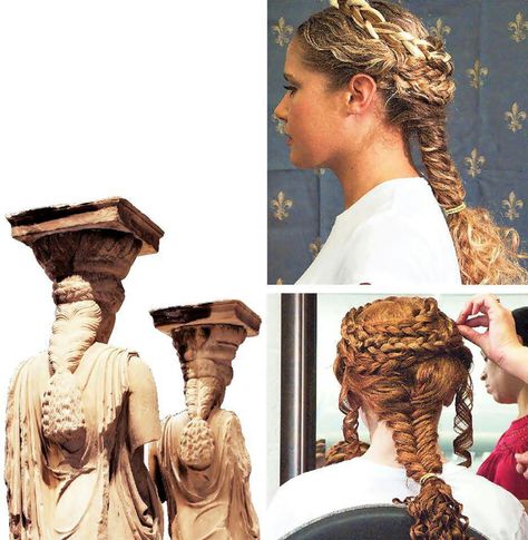 Ancient Greek braids Ancient Greek Hairstyles, Ancient Greek Hair, Greek Hairstyles, Greek Goddess Hairstyles, Motif Soutache, Grecian Hairstyles, Trojan Women, Roman Hairstyles, Greek Hair