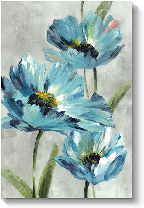 Flowers, Floral, Wall Art, Acrylic Paint, Blue Flowers, Paint, Canvas, Drawings, Wall