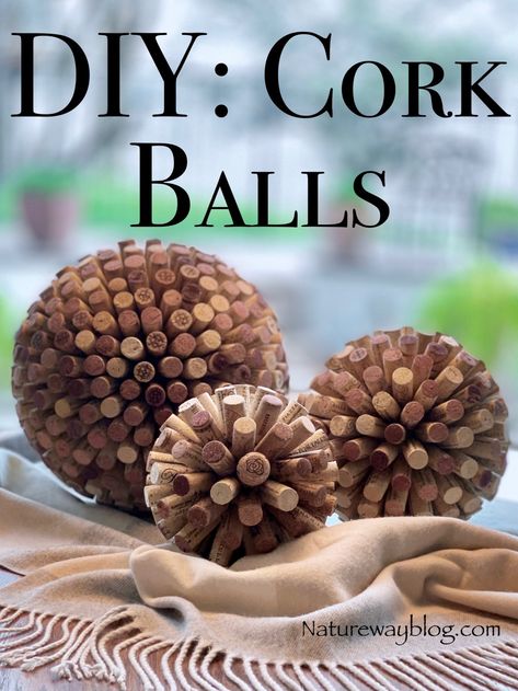 DIY: How To Make Decorative Wine Cork Balls - Nature Way Champagne Corks Ideas, Art With Corks, Crafts With Champagne Corks, Wine Cork Art Diy Wall Decor, Things To Do With Wine Corks, Cork Projects Ideas, Champagne Cork Crafts Diy, Cork Garland Christmas, Ideas For Wine Corks