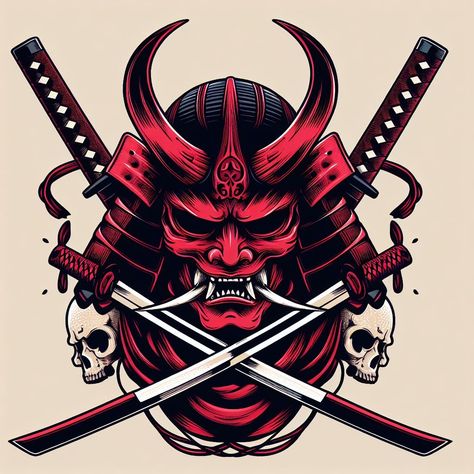 Samurai of Shadows: Oni Masked Samurai Mask Illustration, Samurai Illustration Art, Samurai Mask Art, Oni Mask Art, Samurai Mask Design, Oni Samurai Mask, Bjj Tattoo, Demon Samurai, Samurai Mask Tattoo