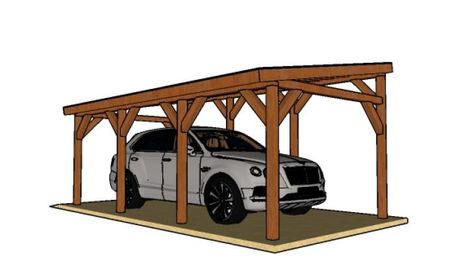 Single Car Lean to Carport - Free DIY Plans | HowToSpecialist - How to Build, Step by Step DIY Plans Lean To Carport, Carport Design, Wooden Carports, Carport Modern, Building A Carport, Pergola Metal, Diy Carport, Curved Pergola, Carport Plans