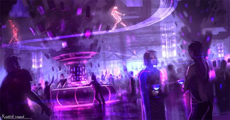 This party is out of this world! by ramtin-s.deviantart.com on @deviantART Neon Cyberpunk, Sci Fi Environment, Star Wars Concept Art, Cyberpunk Aesthetic, Cyberpunk City, Arte Cyberpunk, Neon Aesthetic, Futuristic Art, Futuristic City