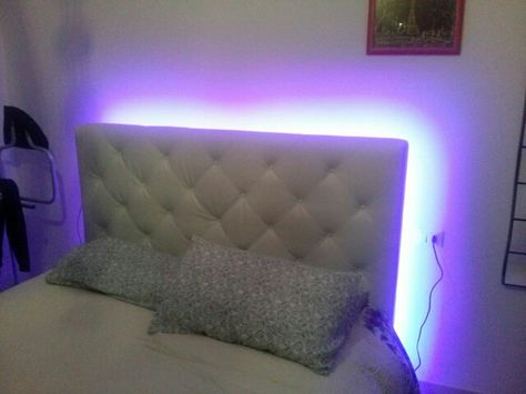 Lights Under Bed Frame, Leds Behind Bed, Led Behind Bed, Light Up Headboard, Led Lights Behind Bed, Lights Behind Bed, Bed On Wall, Shelf Above Bed, Headboard With Lights