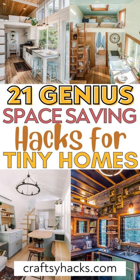 Discover ingenious storage solutions for small space living! These tiny home ideas will help you maximize every inch of your space with stylish and functional storage hacks. Tiny Homes Storage Ideas, Travel Space Saving Hacks, Space Saver Ideas Small Houses, Tiny Home Cabinets, Organizing Ideas For The Home, Smart Space Saving Ideas, Tiny Home Storage Hacks, Tiny House Storage Solutions, How To Maximize Space In A Small House