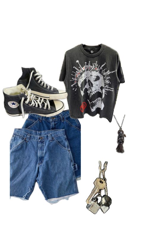 recreating today’s fit :) #outfits #ootd #outfitoftheday #outfitstyle #outfitgoals #outfitidea #outfitideasforwomen #outfittrends #outfits4school #inspiration #inspo #inspirationoutfit #outfitideasforschool #outfitideasforyou #fit #fitinspiration #fitcheck #grunge #carbiner #jorts #garphictshirt #graphictee #converse #summerfit For School Outfits, Fit Outfits, Grunge Fits, Downtown Outfits, School Fits, Outfit Goals, Fit Inspo, School Outfits, Fitness Inspo