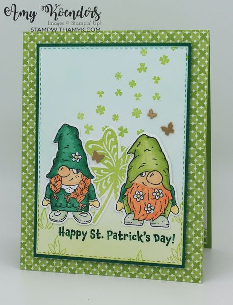 Stampinup Gnome Cards, Stampin Up 2023 Mini Catalog Cards, St Patrick’s Day Cards Diy, Best Day Stampin Up Cards, Lucky Clover Stampin Up Cards, Friendly Gnomes Stampin Up Cards, Stampin Up Mini Catalog 2023, St Patrick’s Day Cards, Friendly Gnomes