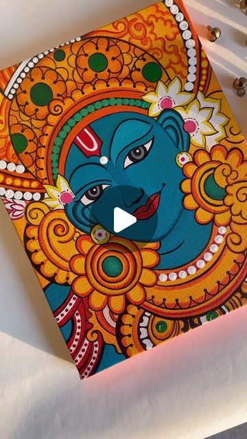 Mandala Painting Ideas On Canvas, Mural Krishna Paintings, Canvas Mural Painting, Kerala Mural Painting Simple, Folk Painting Ideas, Kerala Mural Painting Krishna Simple, Kerela Murals Paintings Easy, Mural Painting Kerala Krishna, Easy Mural Painting Kerala