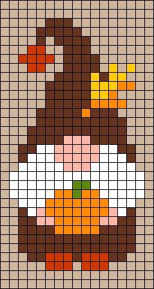 Gnomes Pixel Art, Crochet Grid Patterns Christmas, Perler Bead Gnome Pattern, Fall Perler Bead Ideas, Gnome Alpha Pattern, Perler Bead Patterns Grid, Graphgan Patterns Free Charts, Perler Beads Designs Pattern Pixel Art, Cute Perler Patterns