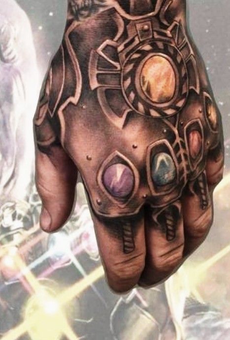 Thanos Hand, Marvel Tattoo Sleeve, Herren Hand Tattoos, Spiderman Tattoo, Avengers Tattoo, Comic Tattoo, Marvel Tattoos, Semicolon Tattoo, Biomechanical Tattoo