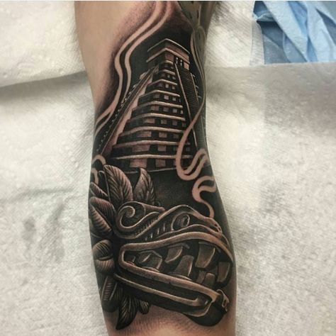 160 Aztec Tattoo Ideas for Men and Women - The Body is a Canvas #aztectattoos #tattooideas Tattoos With Deep Meaning, Aztec Warrior Tattoo, Aztec Tattoos Sleeve, Pyramid Tattoo, Azteca Tattoo, Mayan Tattoos, Aztec Tattoos, Mexican Tattoo, Mexican Art Tattoos