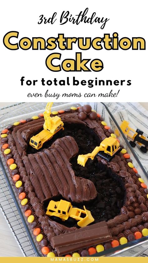 construction cake Construction Birthday Party Cakes, Digger Birthday Cake, Construction Theme Cake, Dump Truck Cakes, Construction Themed Birthday Party, Digger Cake, Construction Birthday Cake, Toddler Birthday Cakes, Truck Birthday Cakes