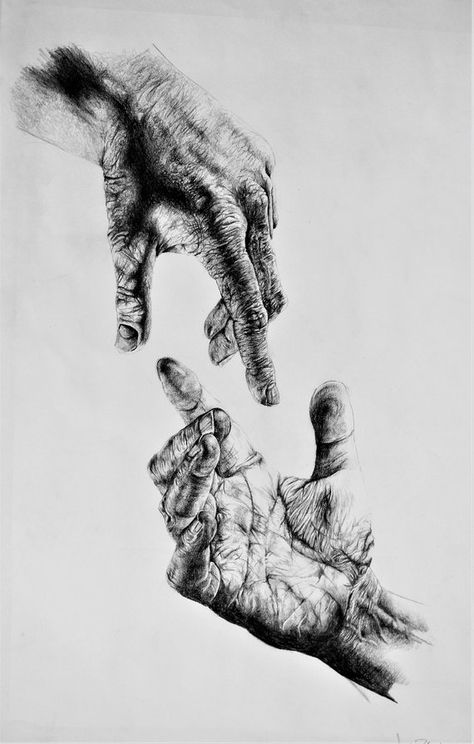 Two Hands Reaching For Each Other, Homelessness Art, Hand Reaching Out Drawing, Hands Reaching For Each Other, Wrinkles Art, Hands Artwork, Mark Powell, Graphite Illustration, Fast Drawing