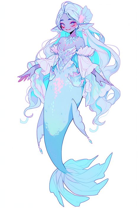 Mermaid Tales Drawing, Mermaid Dresses Drawing, Ocean Themed Character Design, Fish Girl Oc, Mermaid Tops Drawing, Ocean Oc Art, Human Fish Character Design, Mermaid Profile Picture, Mermaid Design Character