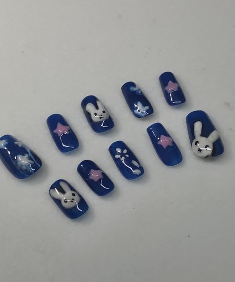 New Jeans Nails, Miffy Nails, Nails Star, Texas Nails, Cosmetic Inspiration, Casual Nails, Nails Blue, Nails Cute, Dark Nails