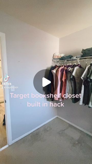 Bookshelf To Closet, Small Closet Built Ins Diy, Target Closet Hack With Drawers, Target Book Shelf Closet Ideas, Target Closet Makeover, Target Diy Closet, Bookshelves Closet Ideas, How To Make A Closet, Target Shelf Closet Hack