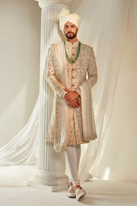 Rachit Khanna, Groom Indian Wedding Outfits, Indian Groom Dress, Indian Wedding Clothes For Men, Mens Indian Wear, Sherwani For Men Wedding, Embroidered Sherwani, Groom Dress Men, Wedding Outfits For Groom