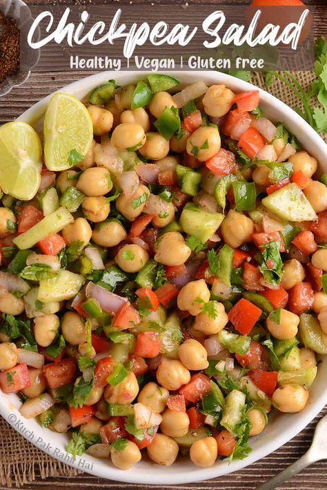 Chickpea Salad Recipe | Chana Salad Chana Salad Indian, Simla Mirch Recipes, Chickpea Panisse, Chana Salad Recipe, Vegan Gluten Free Protein, Chana Salad, Paneer Salad, Veg Salad Recipes, Indian Pickles