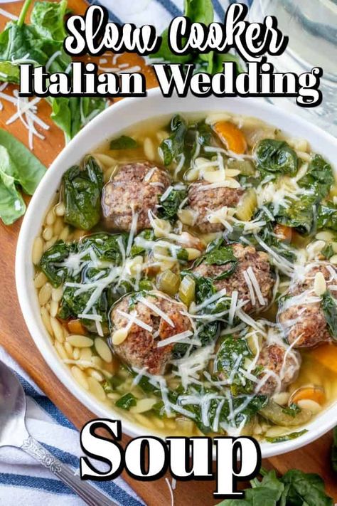 Crockpot Italian Wedding Soup, Breakfast Bits, February Meals, Tiny Meatballs, Italian Soups, Gf Dinners, Slow Cooker Italian, Italian Wedding Soup Recipe, Crockpot Soup