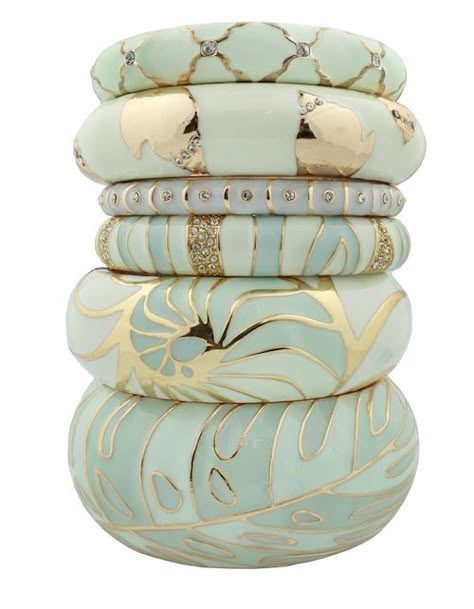 Beautiful minty bracelet stack | thejcrgirls.com Mint Gold, Bangles Jewelry Designs, Gold Bracelets, Bangles Bracelets, Ceramic Jewelry, Bangles Jewelry, Arm Candy, Sea Foam, Polymer Clay Jewelry