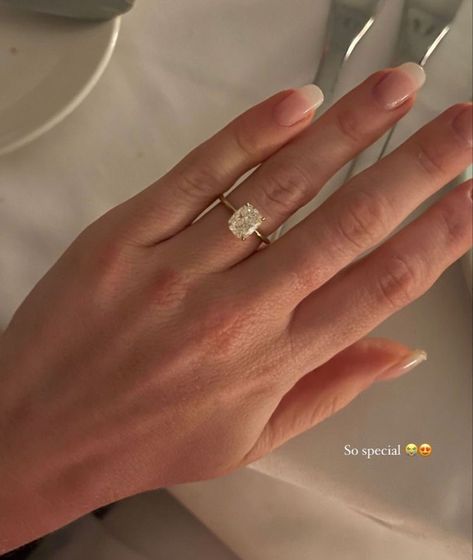 Elongated Cushion Engagement Ring Baguette, Timeless Engagement Rings Emerald, Engagement Ring Gold Band Simple, Round Rectangle Engagement Ring, Engagement Rings Elongated, Gold Band Cushion Engagement Ring, Simple Cushion Engagement Rings, Tiffany Engagement Ring Gold, Rounded Square Engagement Ring