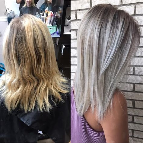 COLOR CONVERSION: Warm and Golden To Bright and Brass-free - Hair Color - Modern Salon Ashy Blonde Hair, Icy Blonde Hair, Ashy Blonde, Silver Hair Color, Silver Blonde, Ash Blonde Hair, Gray Hair Highlights, Icy Blonde, Platinum Blonde Hair