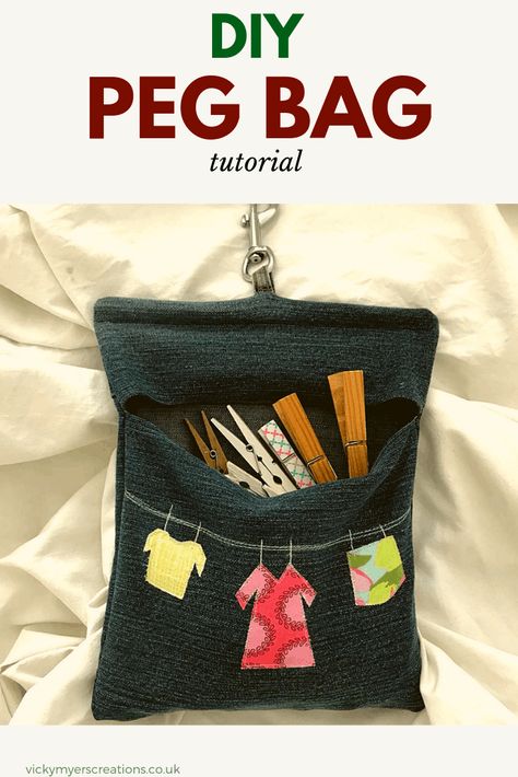 Denim Peg Bag Pattern 3 Peg Bag Pattern, Clothespin Bag, Trendy Sewing Projects, Trendy Sewing Patterns, Sewing Projects Clothes, Peg Bag, Trendy Sewing, Washing Line, Bag Tutorial