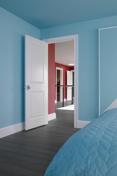 HGTV Dream Home 2021: Upstairs Aqua Guest Bedroom Pictures | HGTV Dream Home 2021 | HGTV Miku Room, Room Color Ideas Bedroom, Room Paint Designs, Room Color Combination, Best Bedroom Colors, Wall Color Combination, Bedroom Color Combination, Living Room Wall Color, Room Wall Colors