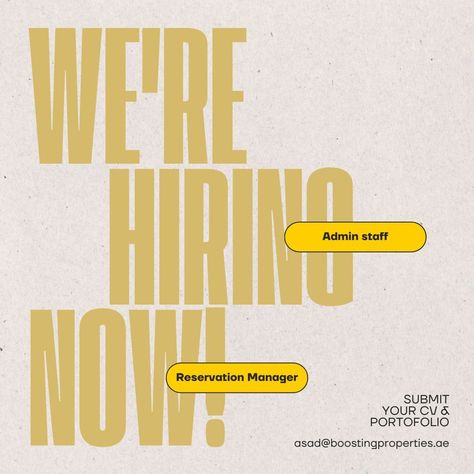 We're Hiring! Boosting Properties is looking for dedicated Admin Staff and a Reservation Manager to join our team. If you have experience in real estate or holiday home management and are passionate about delivering exceptional service, we want to hear from you! 📍 Location: Prism Tower, Business Bay, Dubai Send your Resume to us asad@boostingproperties.ae Join us and be part of a dynamic team in a fast-growing industry. Ready to elevate your career? Apply today! #WeAreHiring #JobOppo... We’re Hiring, Were Hiring, Hiring Poster, Join Our Team, We Are Hiring, Home Management, We're Hiring, Email Marketing, Dubai