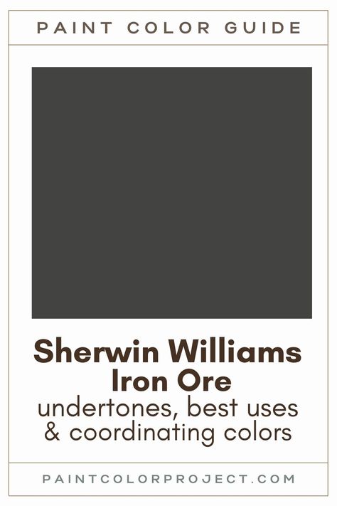 Sherwin Williams Iron Ore paint color guide Worldly Gray And Iron Ore, Moody Office Iron Ore, Best Sherwin Williams Charcoal Gray, Iron Ore Bedroom Ideas, Best Dark Charcoal Paint Color, Iron Ore Paint Color Scheme, Iron Mountain Vs Iron Ore Paint, Urbane Bronze With Revere Pewter, Iron Ore Vs Iron Mountain Paint