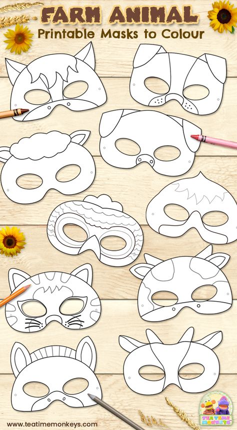 **IN STORE** Your kids can have hours of barnyard fun with these super cute printable FARM ANIMAL masks to colour and decorate! #papercraft #papercrafting #papercrafts #craftsforkids #kidscraft #kidsactivities #funforkids #preschool #carnival #farm Preschool Carnival, Farm Animal Masks, Animal Masks Craft, Animal Masks Diy, Animal Mask Templates, Farm Animals For Kids, Classroom Holiday Crafts, Printable Animal Masks, Animal Masks For Kids