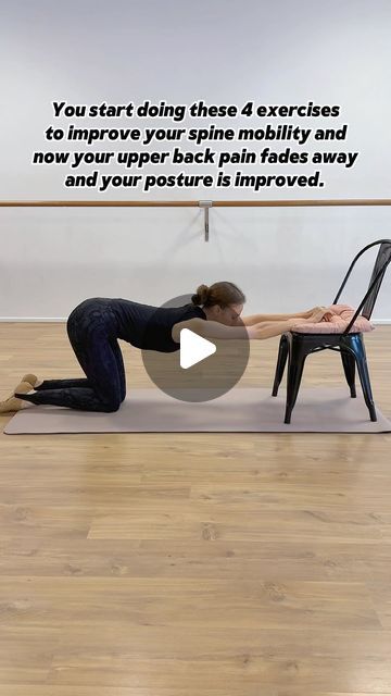 Elena | movement specialist on Instagram: "UPPER BACK | THORACIC SPINE MOBILITY 

Try these four exercises to enhance your thoracic spine & shoulder mobility and to stretch your chest muscles. 

It could help reduce back pain and improve your posture. 

Perform each exercise for 1 minute, moving slowly and share know it feels. 

👉You can find more exercises for your back muscles on my YouTube channel. Link in bio." Mobility Exercises Back, Spine Stability Exercises, Spine Mobility, Lumbar Spine Mobility Exercises, Thoracic Spine Mobility Exercise, Shoulder Posture, Thoracic Spine Mobility, Upper Back Pain, Chest Muscles