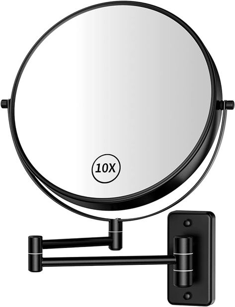 Amazon.com: Gospire 9" Large Size Wall Mount Makeup Mirror with 1X/10X Magnification Double-Sided 360° Swivel Vanity Mirror，Black Polished Extendable Shaving Bathroom Wall Cosmetic Mirror for Men and Women : Home & Kitchen Swivel Mirror, Wall Mounted Makeup Mirror, Double Sided Mirror, Shaving Mirror, Chrome Mirror, Magnifying Mirror, Mirror Wall Bathroom, Cosmetic Mirror, Makeup Mirrors