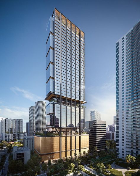 SOM unveils terraced tower '848 brickell' for modern miami offices Highrise Buildings Architecture, Icon Architecture, Glass Tower, Shop Architects, Modern Miami, Modern Skyscrapers, Mix Use Building, Tall Buildings, Miami Real Estate