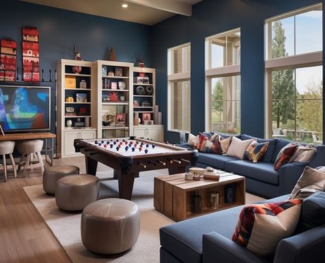 31 Game Room Ideas: For Basement, Garage and Small Rooms Cool Hangout Room Ideas, Game Room Ideas For Adults, Game Room Seating, Room Ideas For Adults, Small Game Room Ideas, Kids Hangout Room, Hangout Room Ideas, Ideas For Basement, Teen Hangout Room